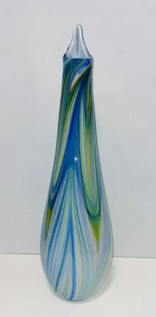 ART Encased Glass Hand Blown Vase Green Blue  Yellow 20” Tall