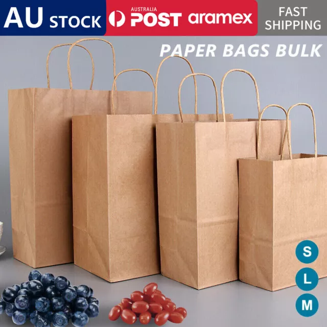 50 x Bulk Kraft Paper Bags Gift Shopping Carry Craft Brown Bag with Handles AU