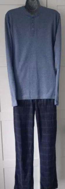 MATALAN MENS BLUE Lounge Pyjamas Long Sleeve 2 Side Pockets Size