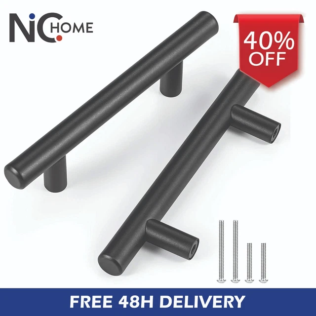 Black Kitchen Handles 25-Pack Cupboard Drawer Cabinet T-Bar Door 76mm/127mm E10