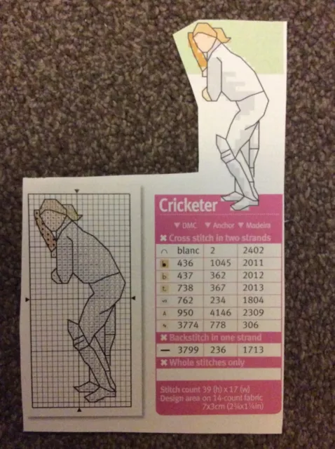 Mini Cricketer pattern cross stitch chart only / M8