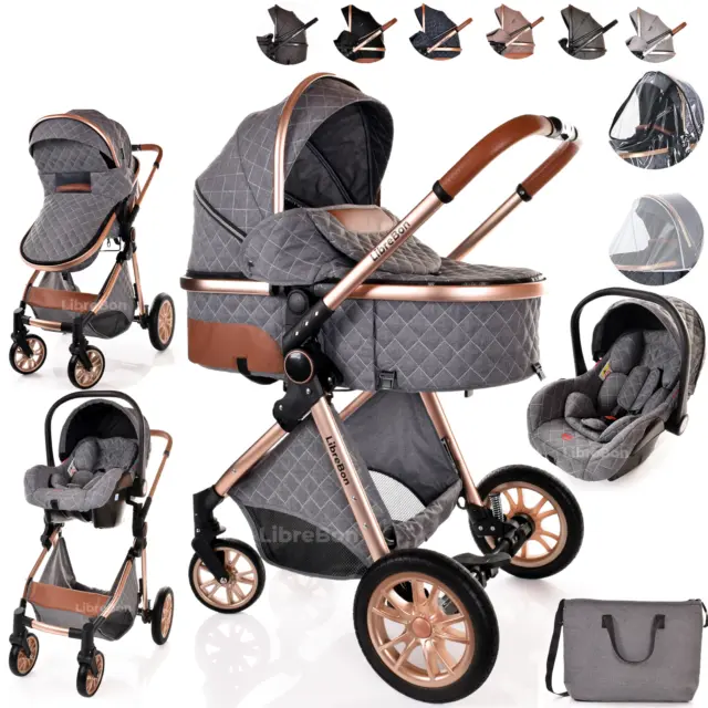 Newborn Baby Pram Pushchair Light Buggy Stroller 3in1 Travel System Car Seat