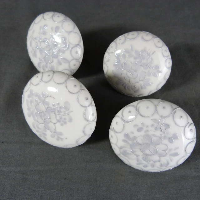 Set of 4 Vintage French Porcelain Door Round Handles White Porcelain of Paris