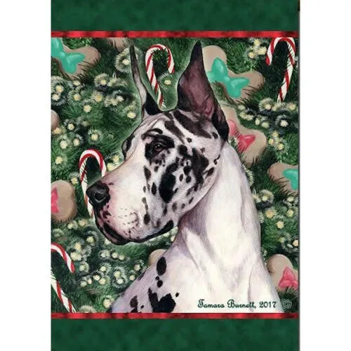 Christmas Holiday Garden Flag - Harlequin Great Dane