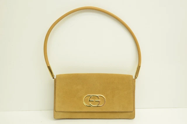 Authentic Gucci Vintage Tan Suede Rectangle Leather Strap GG Logo Shoulder Bag Authentic Gucci Vintage Tan Suede Rectangle Leather Strap GG Logo Shoulder Bag