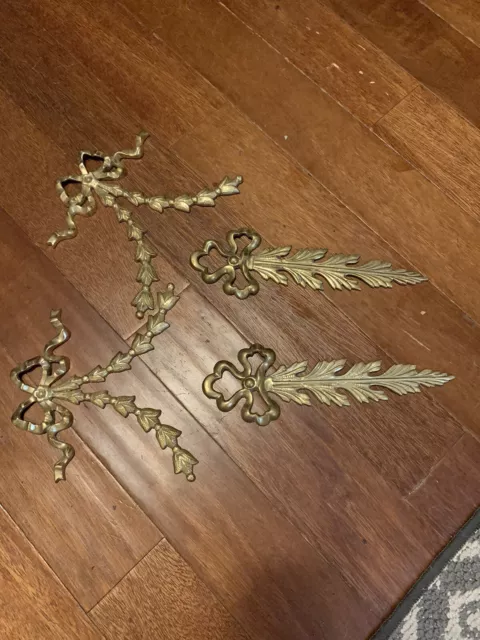 4 Lot Brass (Solid) Ribbon Bow Feather Hanging Wall Mount Accent Décor 2