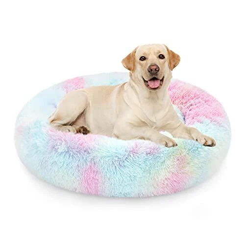 NOYAL Calming Dog Bed Donut Anti Anxiety Fluffy Dog Bed for Small Medium Dog ...