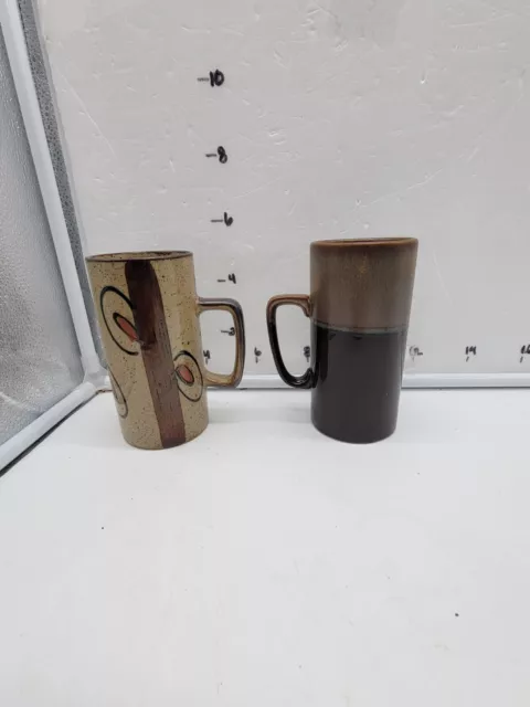 2 Tall Vintage Pottery Coffee Mugs Japan