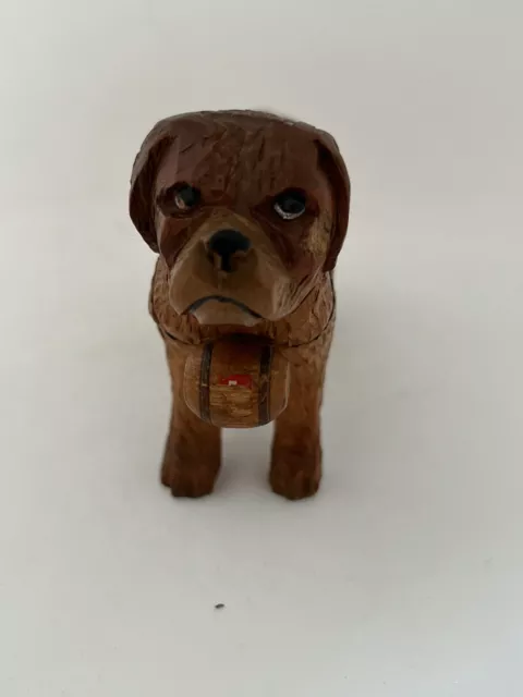 Small Vintage Black Forest Carved Wood Dog - St Bernard