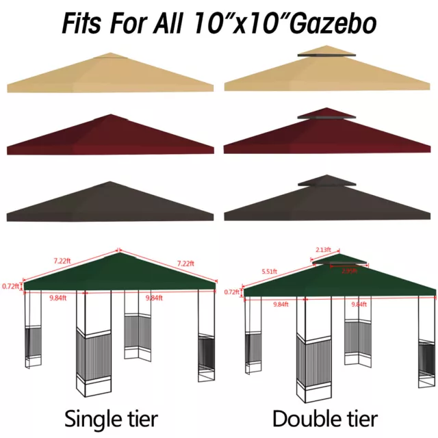 1-2 Tier 10'x10 Outdoor Gazebo Top Tent Cover Pop Up Sunshade Canopy Replacement