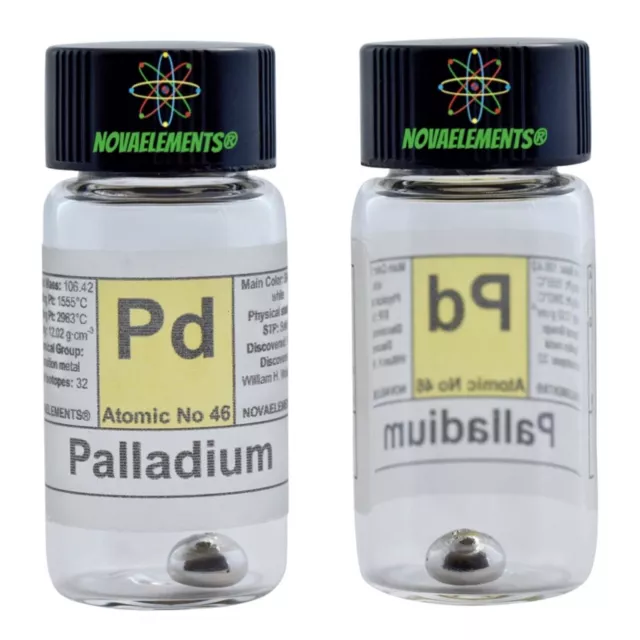 Palladium metal element 46 sample ~0.5 grams 99.99% in labeled glass vial