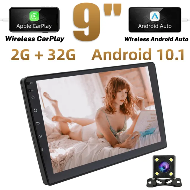 Android 10.1 2-Din 9" Car Stereo Apple CarPlay Radio GPS Navi WiFi FM w/ Camera