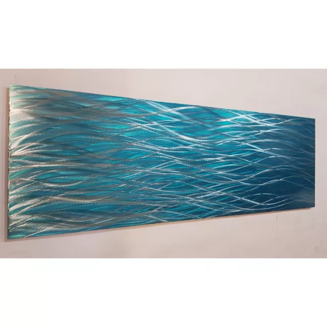 Modern abstract Contemporary metal wall art. Home Decor. Rapids Teal and Silver