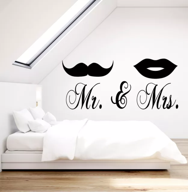 Vinyl Wall Decal Mr. and Mrs Mustache Lips Bedroom Decor Stickers (2212ig)