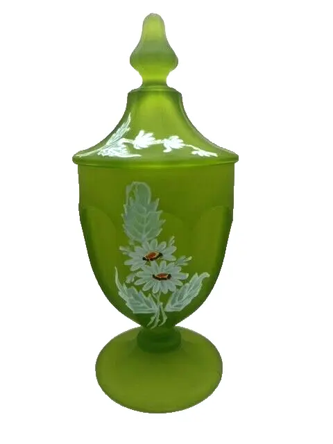 WESTMORELAND green mist frosted sating glass vase, urn CIRCA 1970s