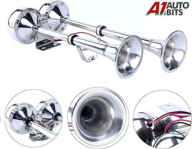 Air Horn 12v Electric Super Loud Dual Trumpet Marine Grade Boat Stainless Steel