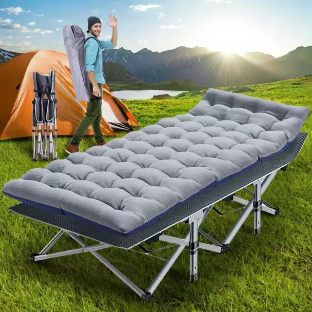 Folding Camping Bed Portable Single Stretcher Outdoor Hiking Cot Remveable Mat