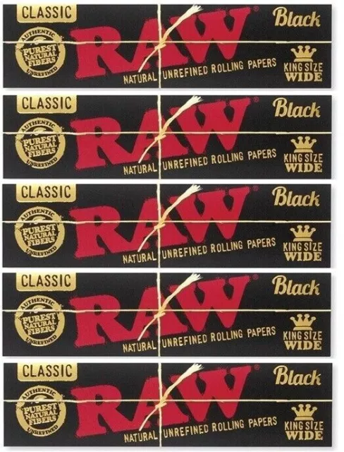 BUY 5 PACKS of RAW BLACK CLASSIC KING SIZE "WIDE" Rolling Papers- 33 leaves pack