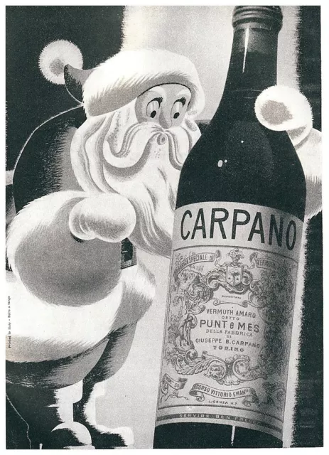 Pubblicita' 1949 Punt E Mes Carpano Vino Vermouth Torino Wine Babbo Natale