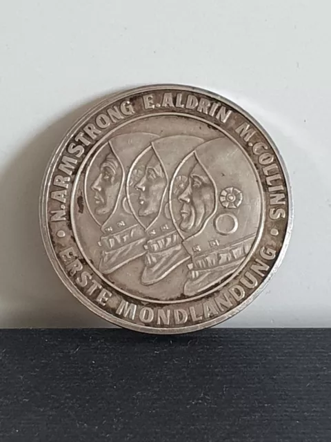 Medaille Apollo 11 Armstrong Aldrin Collins Erste Mondlandung 1969 Silber 986er