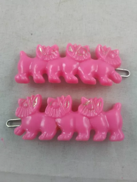 Vintage 1960's Hair Clip Barrettes Pink Scottie Dog Scotty Puppy Pair/ Set *s