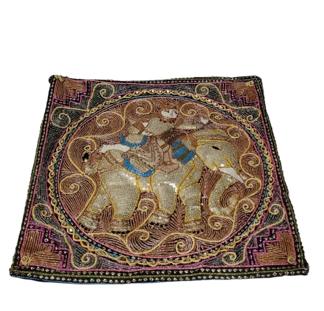 Elephant Pillow Cover Thai Burmese Embroidered Beaded Sequins 18 inch