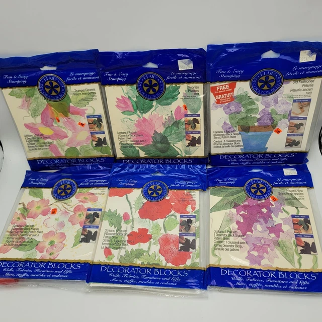 Lote de 6 bloques de decoración a cuadros estampillas de pintura de espuma floral glicina cornejo