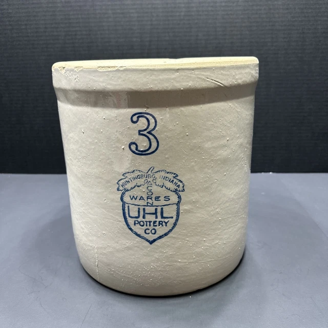 ANTIQUE UHL POTTERY Co. 3 Gallon Stoneware Acorn Crock Huntingburg