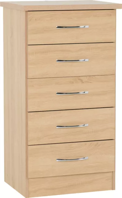 Nevada 5 Drawer Narrow Chest of Drawers Sonoma Oak Effect Metal Runners Handles