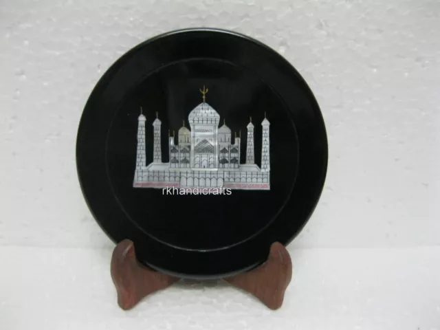 15.2cm Redondo Mármol Negro Placa Taj Mahal Diseño Interior Trabajo Comedor Mesa