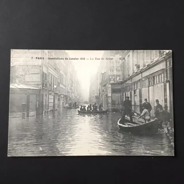 CPA Paris Floodation Rue De Seine Commerces Boats January 1910