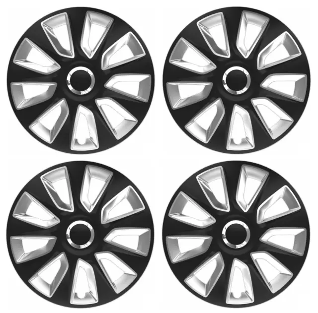 Black Silver Wheel Trims Set Of 4 For Kia Any Model Hub Caps Plastic 14" Hub Cap