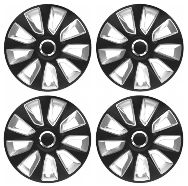 Black Silver Wheel Trims Set Of 4 For Renault Clio 14" Plastic Hub Caps Covers