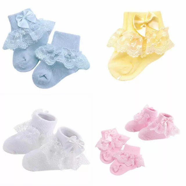 Kids Ankle Sock Baby Girls Frilly Bow Lace Cotton Socks Infant Newborn Toddler