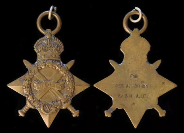 AUSTRALIA WWI 1914-15 Star Medal to 516 PTE A. HORNBY. 2/BN A.I.F.