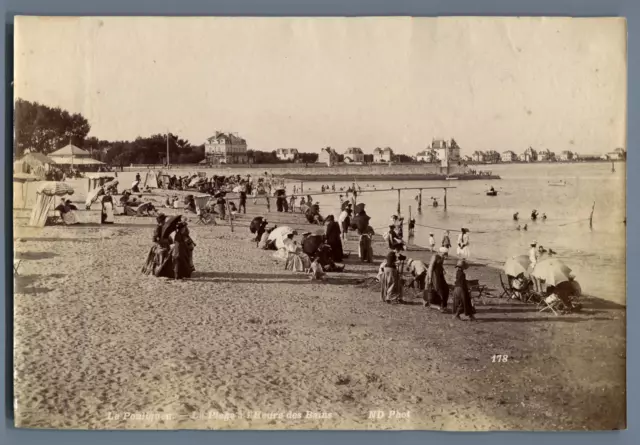 ND. France, Le Pouliguen, La Plage à la Heure des Bains  Vintage albumen print.