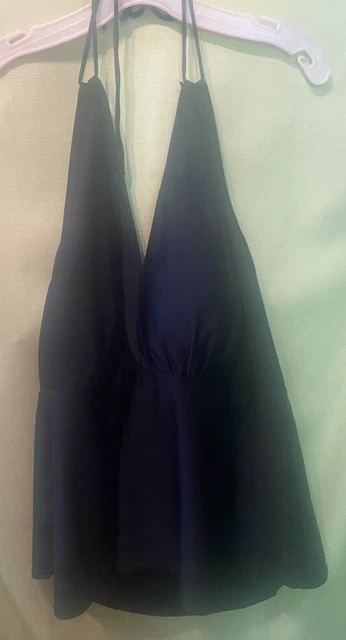 Swimsuit For All Plus Size 28 Tie Halter,Deep V,Wrap Tankini  Swim Suit Top-EUC!