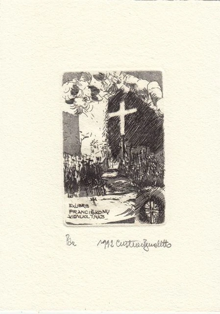 Exlibris Bookplate Radierung Cristiano Beccaletto 1948 Kreuze