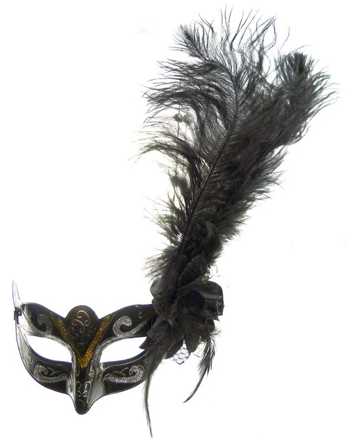 Masque avec fleur et plume noir, loup