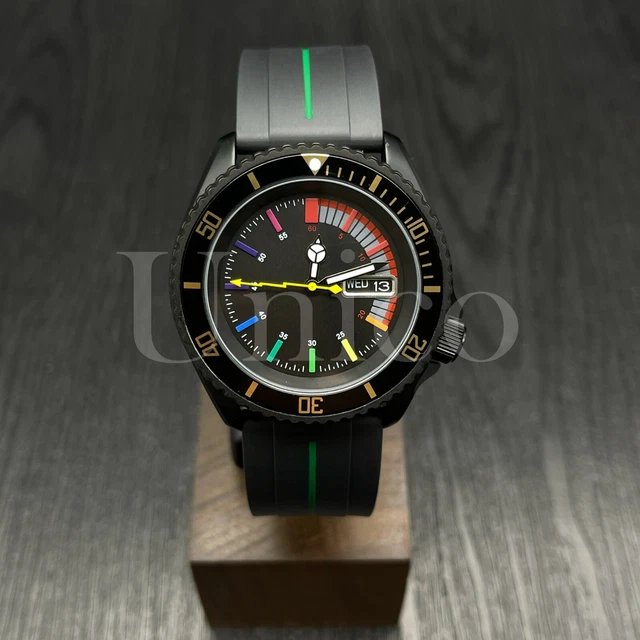 Custom Made Mods Watch SKX Style NH36 Auto Movement BLK/GD Rainbow Hours BLK/GN