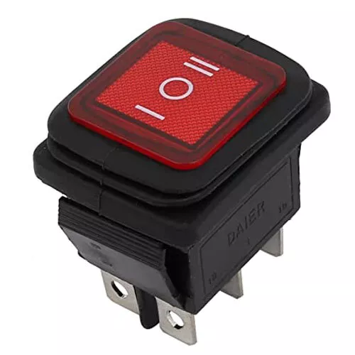 Waterproof 3-Position Rocker Switch RED LED ON/OFF/ON 6-Pin DPDT AC 10A/250V