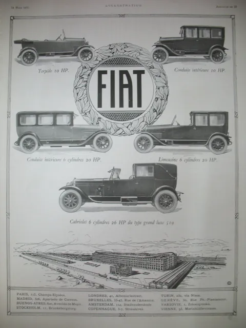Publicite De Presse Fiat Automobile Torpedo Et Conduites Interieures Ad 1925