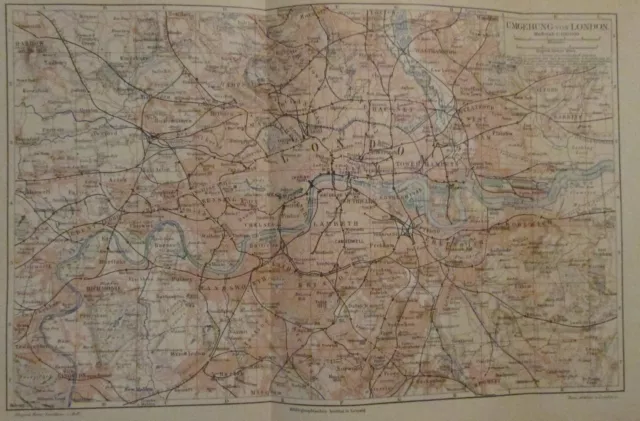 1896 Umgebung von London Alte Landkarte Karte Stadtplan Antique City Map Citymap