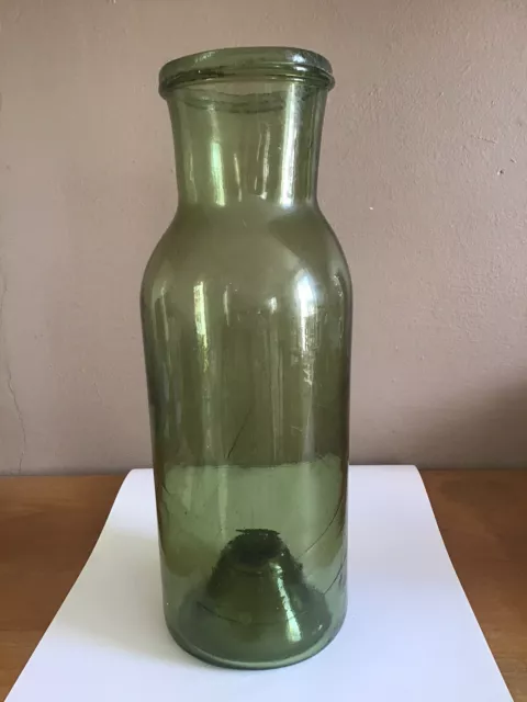 Ancien grand bocal verre vert H36,5cm