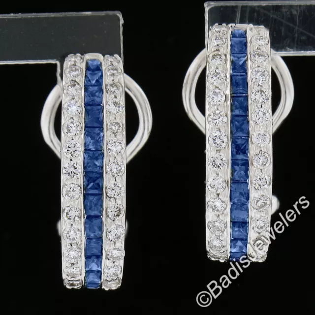 Élégant 18K or Blanc Haute Qualité Saphir et Diamant Huggie Manchette Boucles