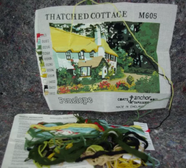 Tapestry needlepoint canvas kit started- Penelope Thatched Cottage