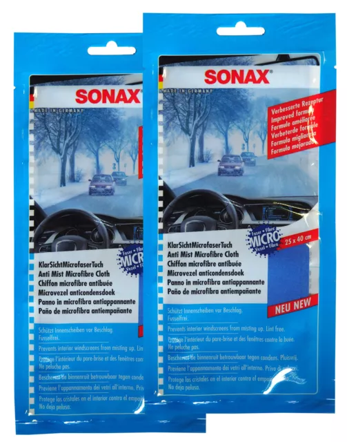 2 x SONAX KlarSichtMicrofaserTuch 25x40cm, Antibeschlagstuch, Reinigungstuch