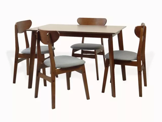 Modern Set of 5 Dining Kitchen Rectangular Table and 4 Yumiko Side Chairs Wood