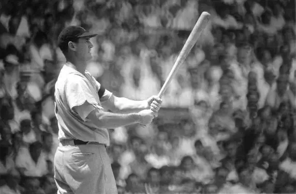 Boston Red Sox Ted Williams at bat during game vs Cleveland Indian - Old Photo
