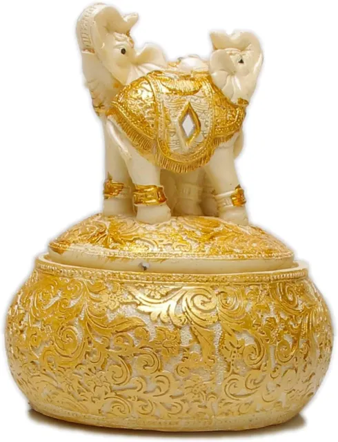 Jewelry Box Couple Elephant Resin Gold Small Novelty Modern Ornaments Round Gift